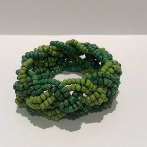 Green Woven Beaded Stretch Bracelet